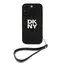 DKNY PU-Leder Stack Logo Handgelenksschlaufe Back Cover für iPhone 16 Pro Max Schwarz