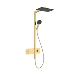 Hansgrohe Raindance Alive Q - Duschset mit Thermostat | 21 x 34 cm | 3 Strahlarten | EcoSmart | polierte Goldoptik