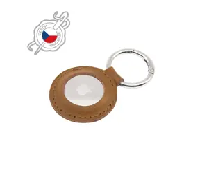 FIXED Case für AirTag Echtes Rindslederetui mit Karabiner braun