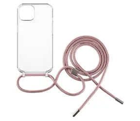 FIXED Pure Neck Case mit rosa Umhängeband für Apple iPhone 15 PLUS