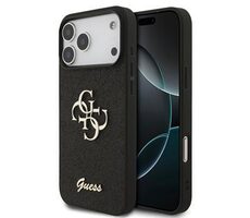 Guess PU FIXED Glitter 4G Metal Logo Backcover für iPhone 17 Pro Max Schwarz
