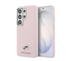 Karl Lagerfeld Magnetische Rückseite aus genarbtem PU-Leder mit K&CH-Kopf-Motiven für Samsung Galaxy S26 Ultra, Pink