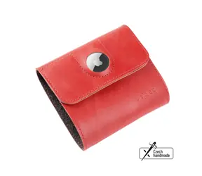FIXED Ledergeldbörse Klassisches Portemonnaie für AirTag aus echtem Rindsleder rot