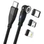 RealPower Magnetisches 100W Netzteil schwarz / Magnetisches Ladekabel USB-C / 100 W PD / 1 m / Lightning- und Micro-USB-Adapter