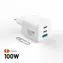 FIXED Mini 100 W weiß / Netzwerk-GaN-Ladegerät / 2x USB-C + USB-A / PD 3.2