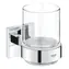 Grohe QuickFix Start Cube - Glas für Zahnbürste und Zahnpasta mit Halterung (Glas/Chrom) 