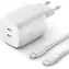 Belkin BOOST CHARGE Ladegerät weiß / Ladegerät / 2x USB-C / 65W / PD / GaN / mit 2m USB-C-Kabel