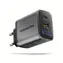 Axagon ACU-PQ67D graues GaN-Wandladegerät mit 1x USB-A- und 1x USB-C-Anschluss, 67 W und LCD-Display