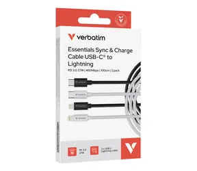 Verbatim Essentials Sync & Charge / USB-C auf Lightning Kabel / 2 Stück / 100 cm / 27 W / Schwarz + Weiß