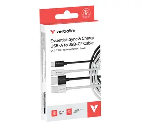Verbatim Essentials Sync & Charge Kabel (schwarz + weiß) / USB-A auf USB-C / 18 W / 100 cm / 2 Stück