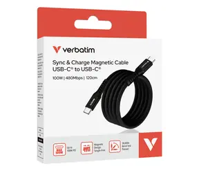 Verbatim 31863 Magnetisches 100W USB-C-Kabel 1,2 m schwarz / Kabel / USB-C(M) auf USB-C(M) / PD & QC 3.0