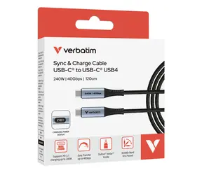 Verbatim Sync & Charge schwarz / USB-C-auf-USB-C-Kabel / 240 W / 40 Gbit/s / 120 cm / LED-Display