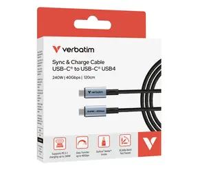 Verbatim Sync & Charge USB-C auf USB-C 120 cm schwarz / Lade- und Datenkabel / 240 W / 40 Gbit/s / USB 4.0 / PD 3.1
