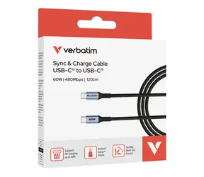 Verbatim Sync & Charge USB-C auf USB-C Kabel, schwarz, 60 W, 480 Mbit/s, 120 cm
