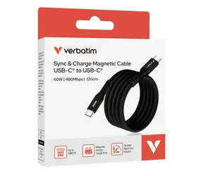 Verbatim 31859 Magnetisches 60-W-USB-C-Kabel, 1,2 m, schwarz / USB-C(M) / USB-C(M) / 60 W / PD & QC 3.0