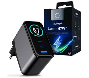 3mk InCharge Lumin 67W schwarz/grau / Ladegerät / GaN / 2x USB-C + 1x USB-A / QC4+ / TFT-Display