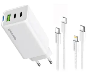 Colorway GaN 65W weiß / Netzteil / 2x USB-C / 1x USB-A / PD / PPS / inkl. 2 Kabel