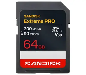 SanDisk Extreme PRO SDXC 64 GB / Speicherkarte / Klasse 10 / Lese-/Schreibgeschwindigkeit 200/90 MB/s / geeignet für 4K