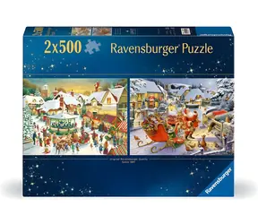 Ravensburger Puzzle Weihnachtsmarkt und Heiligabendessen / mit Weihnachtsmann / 2x500 Teile