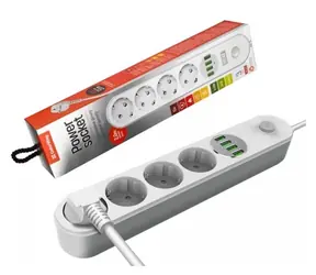 Colorway CW-CHE44W weiß / Verlängerungskabel / 4 Steckdosen / 4× USB / 2 m