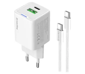 Colorway GaN-Netzladegerät weiß / Ladeadapter + USB-C-Kabel / 20 W / USB-C PD PPS / USB-A