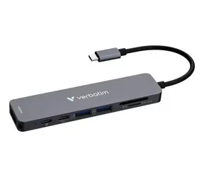 Verbatim USB-C Essentials Multiport-Hub, grau / Dockingstation / 7 Anschlüsse / HDMI 4K / 2x USB-A / 2x USB-C / SD+microSD