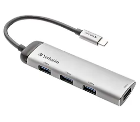 Verbatim 49147 grau / USB-Hub / USB-C-Eingang / 4X USB 3.2 Gen 1 / 5 Gbit/s