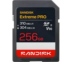 SanDisk Extreme PRO SDXC 256 GB / Speicherkarte / UHS-II U3 V90 / Lesen: 310 MB/s / Schreiben: 304 MB/s / geeignet für 8K