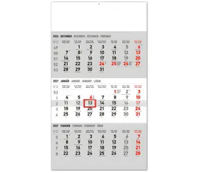 Notique / Wandkalender, 3 Monate, Standard / Grau / Mit slowakischen Namen / 2027 / 29,5 × 43 cm