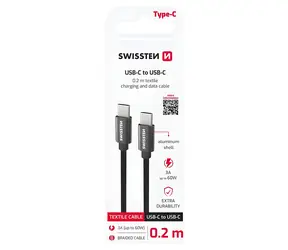 Swissten Textil schwarz / Datenkabel / USB-C auf USB-C / 0,2 m
