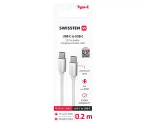 Swissten Textile silber / Datenkabel / USB-C auf USB-C / 0,2 m