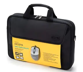 Dicota Value Toploader-Laptoptasche, schwarz, bis 15,6 Zoll, aus recyceltem PET, mit Maus