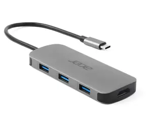 Acer 7-in-1-Notebook, silber / USB-C-Hub / 3 × USB-A 3.2 / HDMI 4K 60 Hz / 100 W Stromversorgung / SD- und microSD-Kartenleser