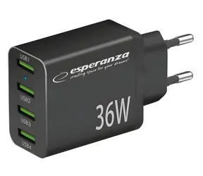 Esperanza EZC107K schwarz / Ladegerät / 4× USB-A / 36 W / Quick Charge 3.0