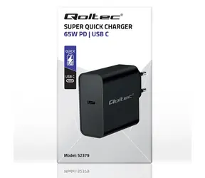 Qoltec 52379 schwarz / Ladegerät / 65 W / 1x USB-C / PD 3.0 / 5-20 V