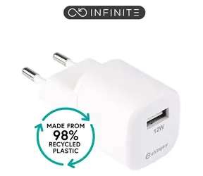 eSTUFF Infinite weiß / USB-Ladegerät / 1x USB-A / 12 W / 5 V / 2,4 A / GRS-Recyclingkunststoff