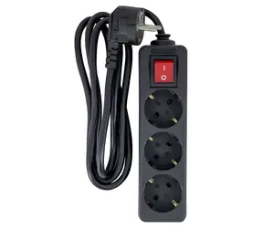 MicroConnect Verlängerungskabel mit 3 Steckdosen, 3M, schwarz / Schuko