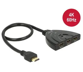 DeLock HDMI-Switch 3x1 schwarz / HDMI-Switch / 4K 60 Hz / HDCP 1.4/2.2 / Kabel 50 cm