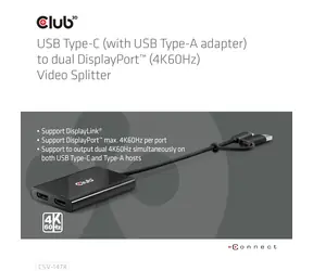 Club3D CSV-1478 / Adapter / USB-C auf 2x DisplayPort / 4K 60Hz