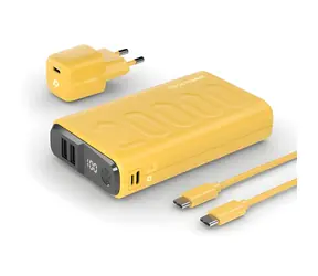 RealPower PB-20000 gelb / Powerbank 20000 mAh / USB & USB-C / 22,5 W