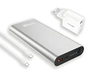 RealPower PB-20000PD Pro silber / Powerbank 20000 mAh / USB-A + USB-C / 100W PD / Set