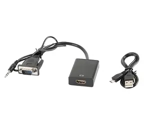 Lanberg AD-0021-BK schwarz / Adapter / VGA (M) + 3,5-mm-Klinkenstecker (M) auf HDMI (F) / 0,2 m / Full HD