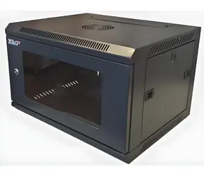 Lexi-net 19"-Wandrack 9 HE 600 x 450 mm schwarz / Tragfähigkeit 60 kg / Glastür / ausgeklappt