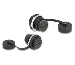 DeLock HDMI-A Buchse-Buchse IP67 / Paneladapter / mit Schutzkappe / staub- und wassergeschützt / schwarz