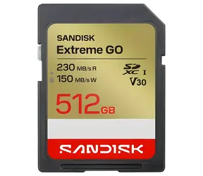SanDisk Extreme Go SDXC 512 GB / Speicherkarte / Lesegeschwindigkeit 230 MB/s / Schreibgeschwindigkeit 150 MB/s