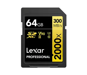 Lexar Professional 2000x SDXC 64 GB / Lesen: 300 MB/s / Schreiben: 260 MB/s / UHS-II U3 / Klasse 10 / V90