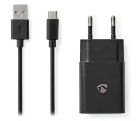 Nedis 12W Netzteil schwarz / USB-C, USB-A / 2,4 A / USB-A/USB-C-Kabel 1 m