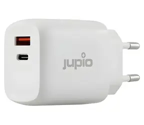 JUPIO Dual-USB-GaN-Ladegerät / Ladeadapter / GaN / USB-A + USB-C / 30 W / mit Durchgangsbuchse