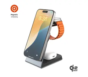 MagPowerstation (FIXED , Aluminiumgrau) / Ständer mit kabelloser Ladefunktion (3-in-1) / Qi 2.2 / 25 W + 5 W + 3,5 W / MagSafe