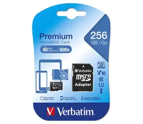 Verbatim microSDXC 256 GB / Speicherkarte / UHS-I / Klasse 10 / 90 MB/s / mit Adapter